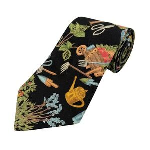 Tango by Max Raab 'Garden Tools' Novelty Mens Tie Vintage Black 100% Cotton 57"L